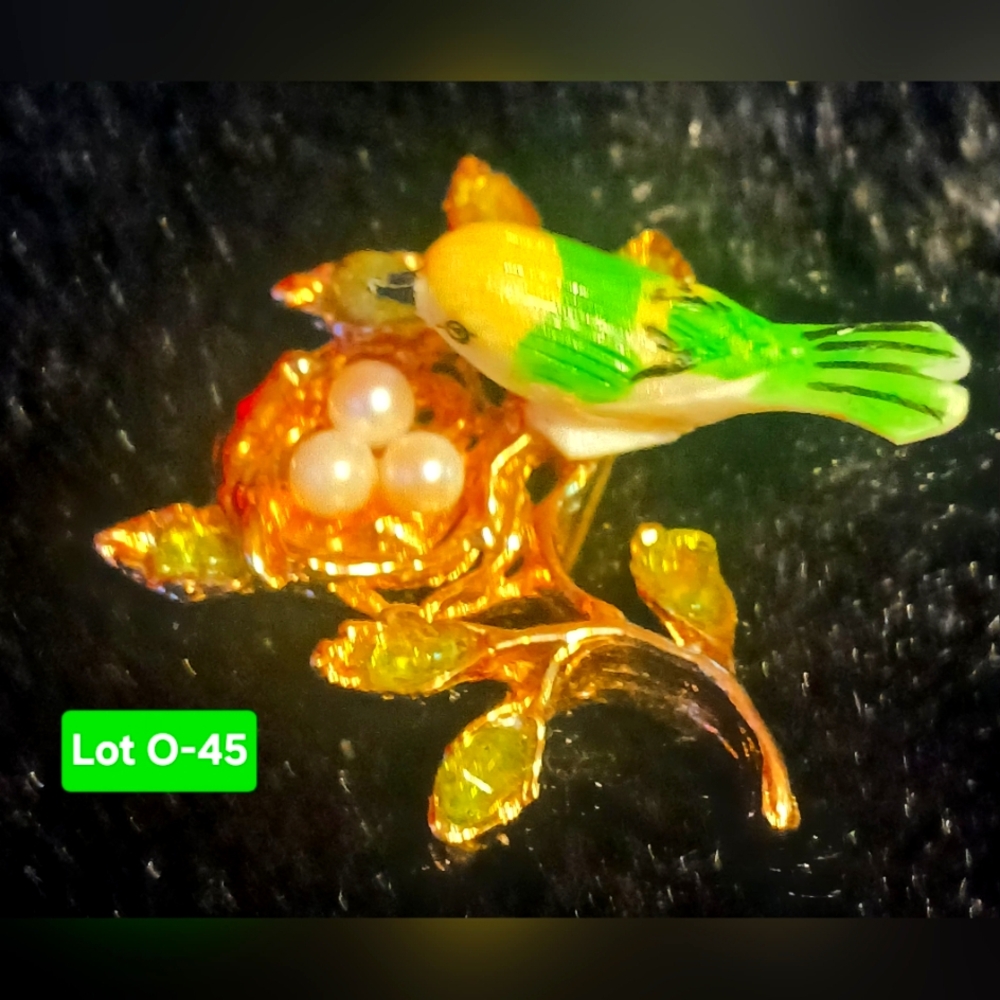 Vintage Swoboda Colorful Bird Brooch with Nest Design